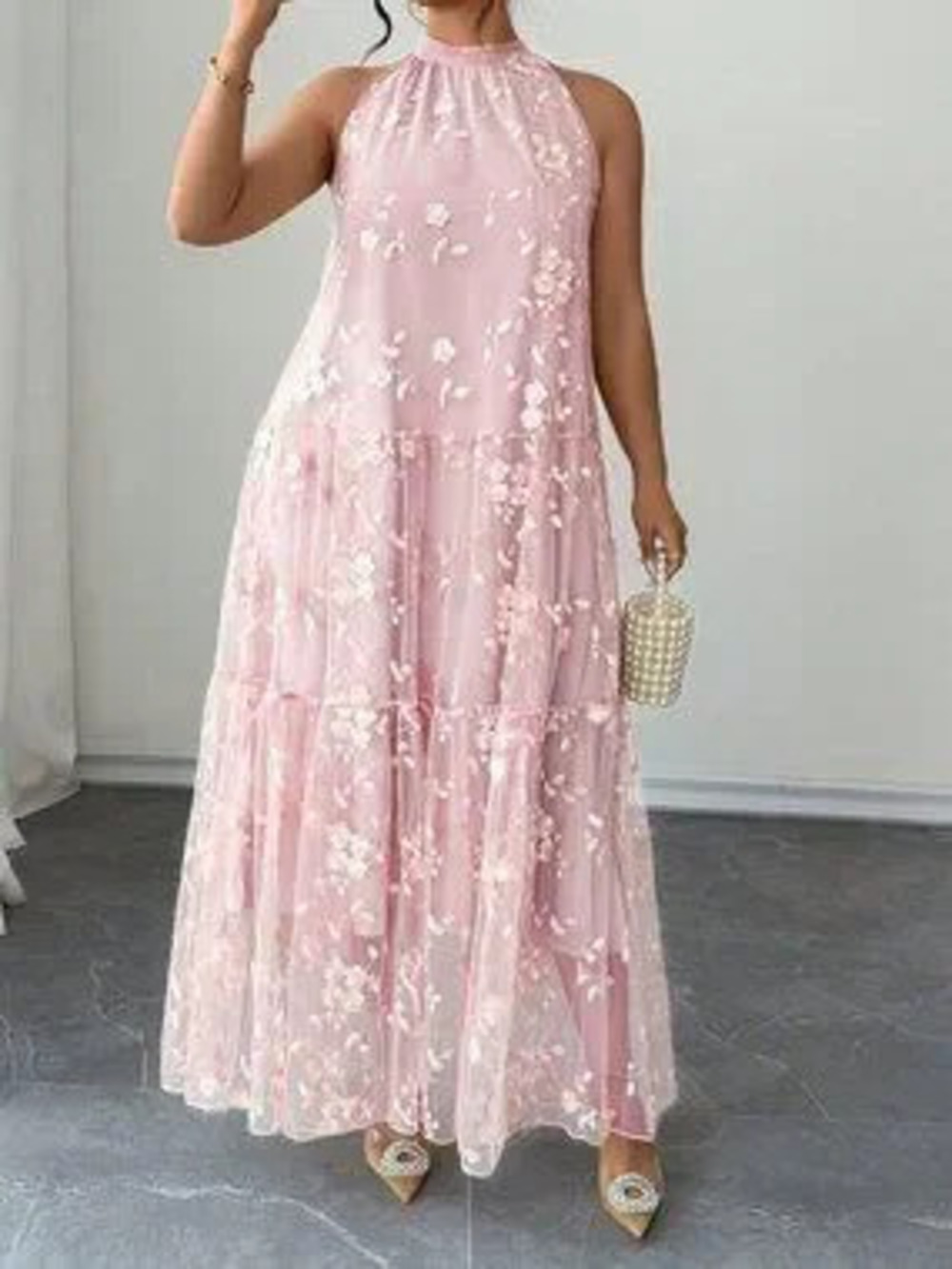 ZARA Pink Elegant Women's Plus Size Halter Dress